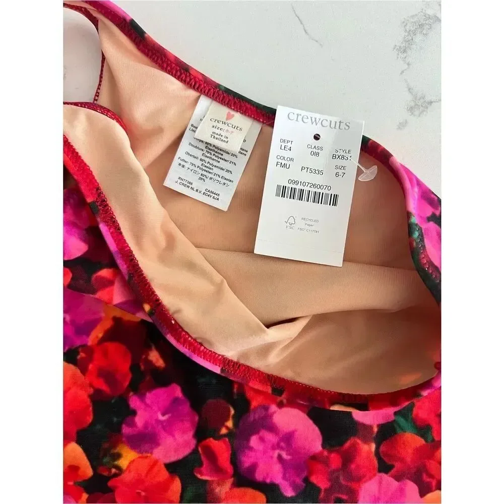 Crewcuts Girl one shoulder Swimsuit pansy floral Size 6-7 NWT